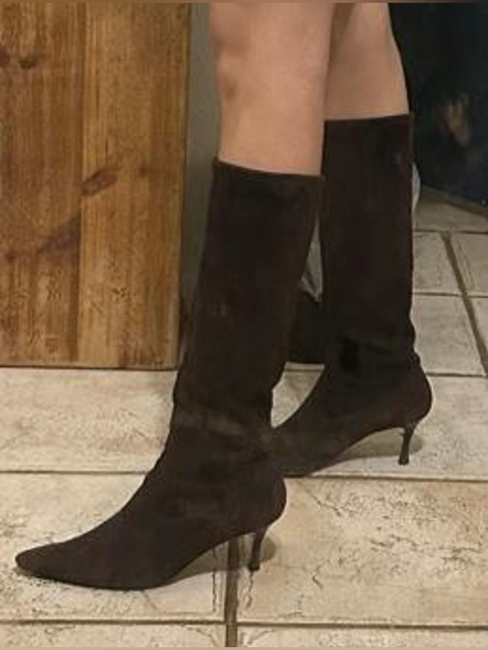 Manolo Blahnik Knee-High Pointed-Toe Two-tone Brown Heel Boots